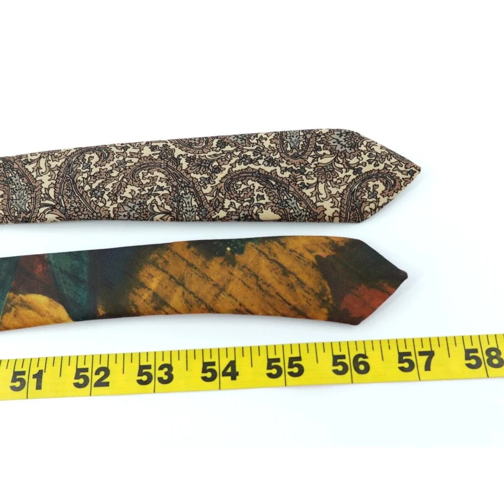 Vintage Oscar‎ De La Renta Tie Men Floral Paisley Print USA Set of 2 Necktie